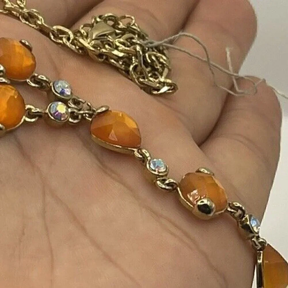 Anne Klein Vintage Elegant Orange Heart White Stones Gold Tone Necklace …